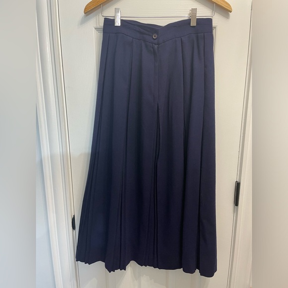 29-Vintage Susan Bristol Maxi Wool Pleated Skirt Dark Navy Blue 10 Librarian - Picture 6 of 11